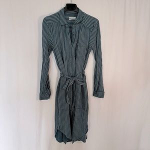 Anthropologie Bellamy Striped Blue Linen Shirtdress